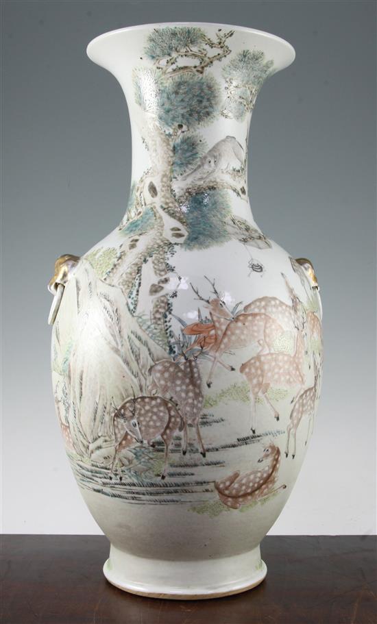 A large Chinese enamelled porcelain hundred deer baluster vase, Republic period or later, 51cm